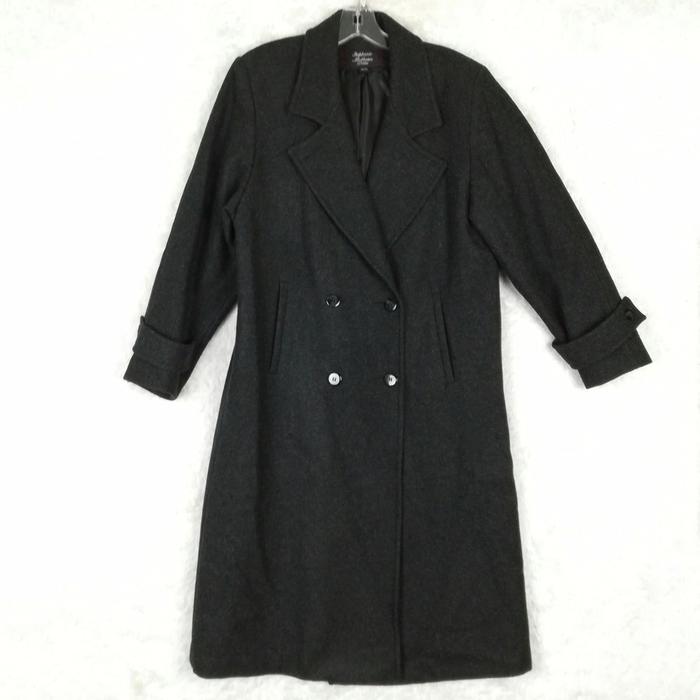 Stephanie Mathews Womens Coat 100% Wool Double Breasted‎ Marled Black Petite 6P